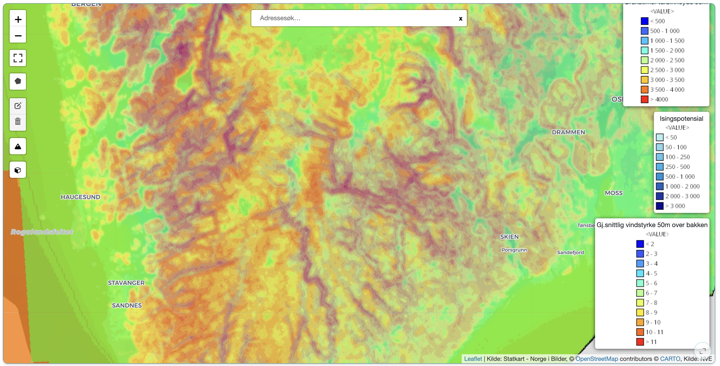 Figur 6. Vindressurser. Kilde: NVE/Kjeller Vindteknikk